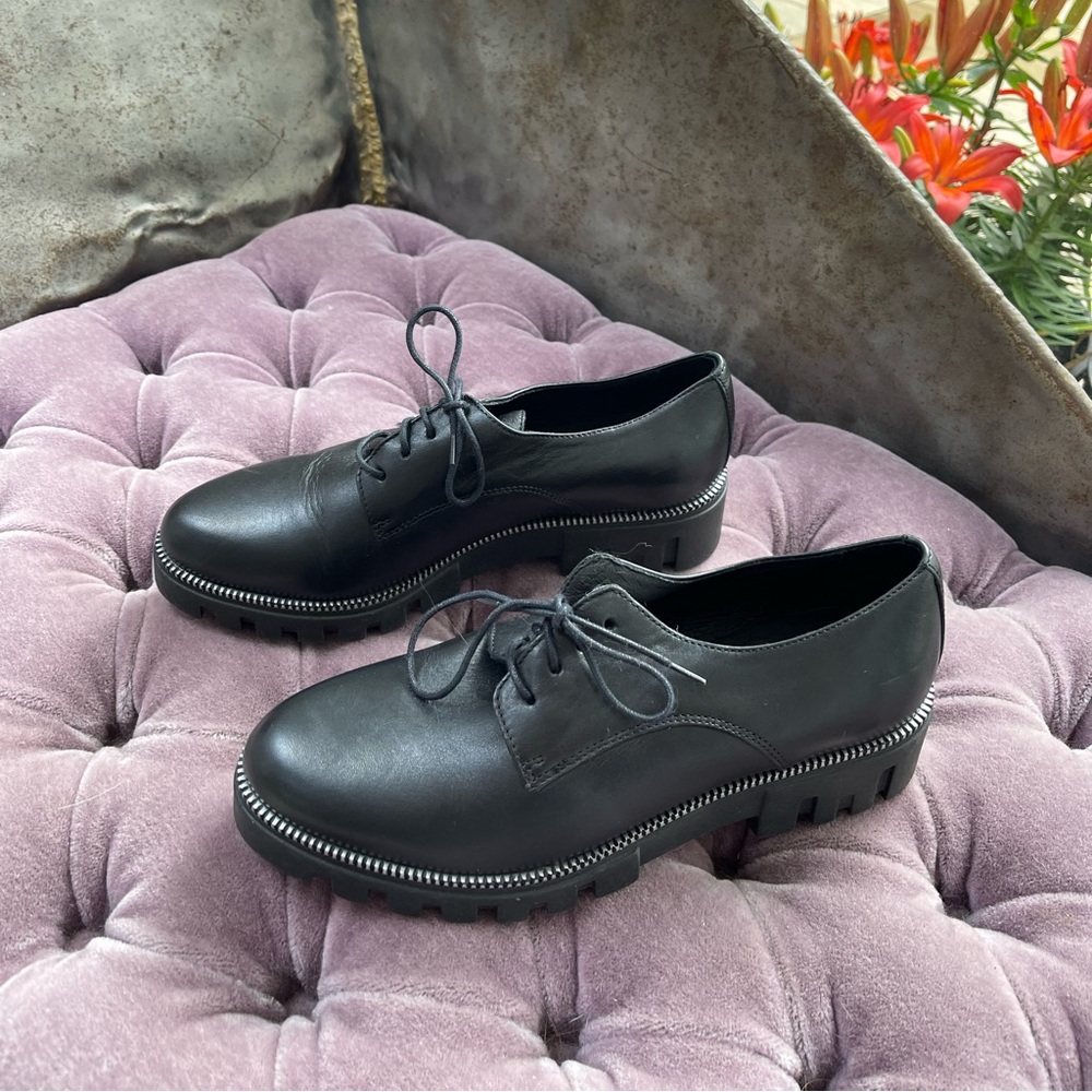 Atelier black derby shoes with zipper design, never worn